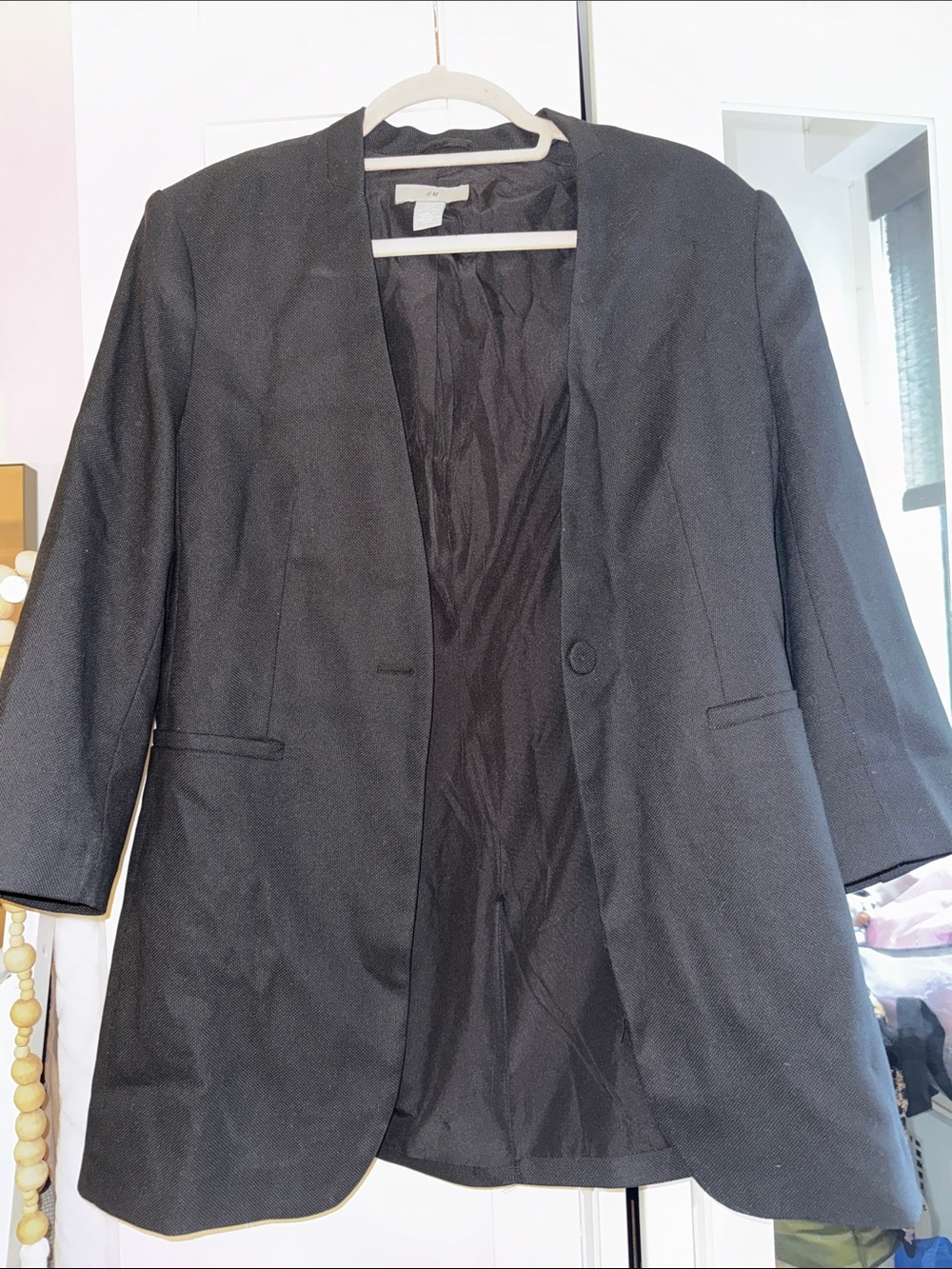 H&M Black Open-Front Blazer with Three-Quarter Sleeves